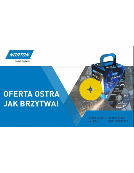 Norton Tarcza.vulcan 125 X 1,0 +2Xfibra 100Szt. Metal/Inox