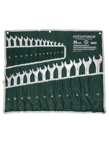 Rockforce Klucz Płasko-Oczkowy Kpl.25El. (6-32Mm)