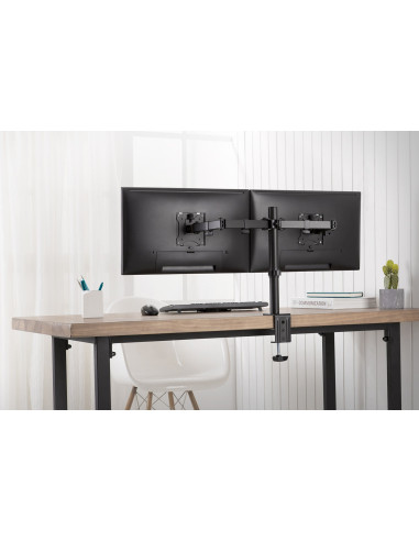 Digitus Uchwyt Biurkowy Podwójny Z Zaciskiem 2Xlcd Max. 32" Max. Obciążenie 2X 8Kg Uchylno-Obrotowy Czarny Da-90400