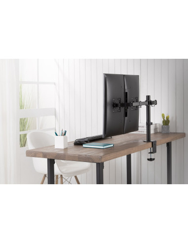 Digitus Uchwyt Biurkowy Podwójny Z Zaciskiem 2Xlcd Max. 32" Max. Obciążenie 2X 8Kg Uchylno-Obrotowy Czarny Da-90400