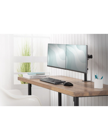 Digitus Uchwyt Biurkowy Podwójny Z Zaciskiem 2Xlcd Max. 32" Max. Obciążenie 2X 8Kg Uchylno-Obrotowy Czarny Da-90400