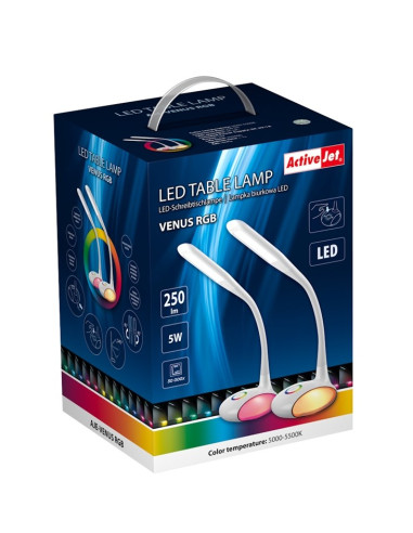 Nowoczesna Lampka Na Biurko Wielokolorowa Rgb Led Activejet Venus Rgb Biała Z Funkcją Oświetlenia Nocnego