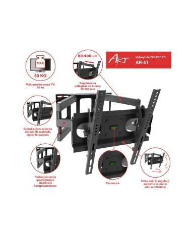 Uchwyt Ścienny Do Telewizora Art Ar-51 (Obrotowy, Ścienne, Uchylny - 60"  Max. 50Kg)
