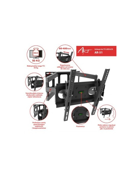 Uchwyt Ścienny Do Telewizora Art Ar-51 (Obrotowy, Ścienne, Uchylny - 60"  Max. 50Kg)