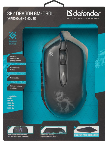 Defender Mysz Przewodowa Sky Dragon Gm-090L Optic 3200Dpi 6P 52090