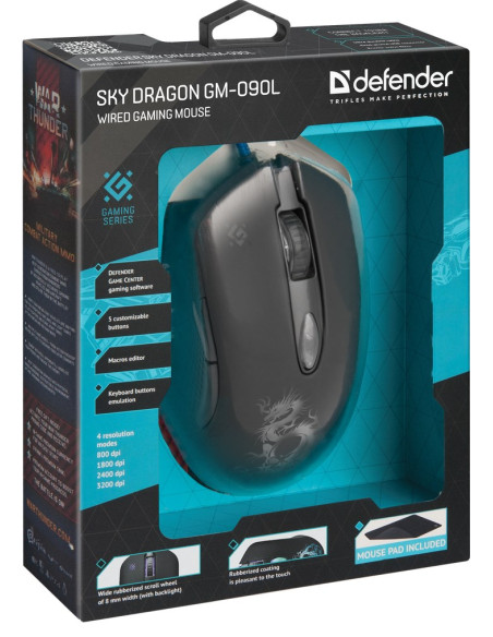Defender Mysz Przewodowa Sky Dragon Gm-090L Optic 3200Dpi 6P 52090