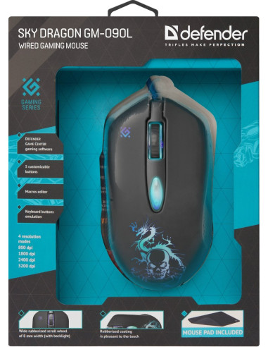 Defender Mysz Przewodowa Sky Dragon Gm-090L Optic 3200Dpi 6P 52090