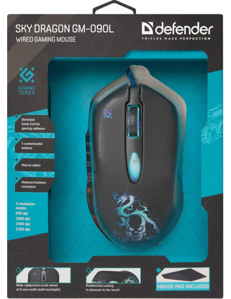 Defender Mysz Przewodowa Sky Dragon Gm-090L Optic 3200Dpi 6P 52090