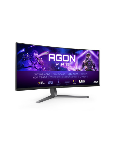 Aoc Agon Pro Ag346Ucd Monitor Komputerowy 86,4 Cm (34") 3440 X 1440 Px Wide Quad Hd Qd-Oled Czarny, Szary