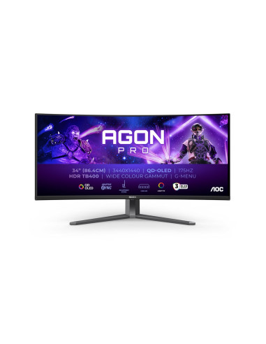Aoc Agon Pro Ag346Ucd Monitor Komputerowy 86,4 Cm (34") 3440 X 1440 Px Wide Quad Hd Qd-Oled Czarny, Szary