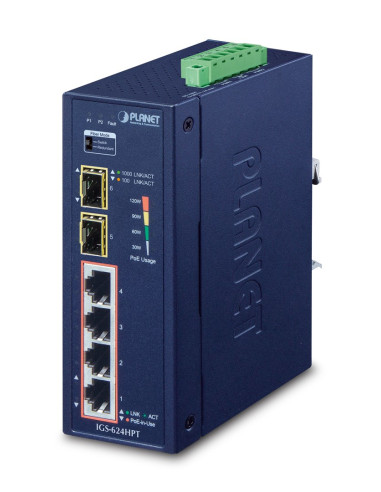 Planet Igs-624Hpt Łącza Sieciowe Nie Zarządzany Gigabit Ethernet (10/100/1000) Obsługa Poe Niebieski