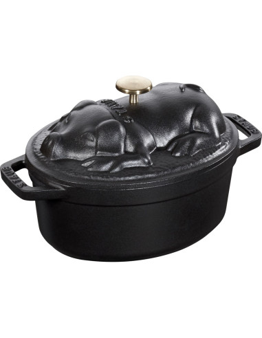 Staub Special Cocotte Garnek Żeliwny Owalny Świnia 1 Ltr, Czarny