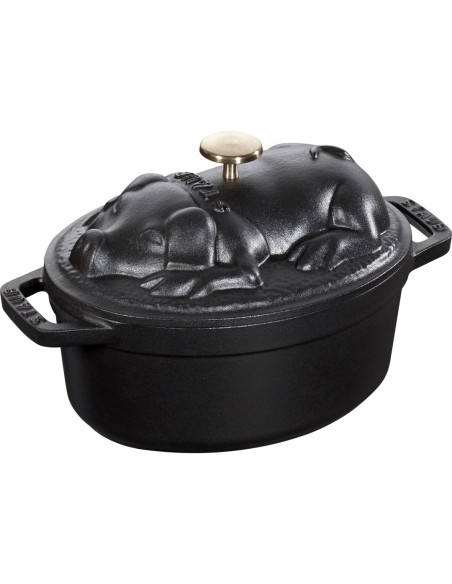 Staub Special Cocotte Garnek Żeliwny Owalny Świnia 1 Ltr, Czarny