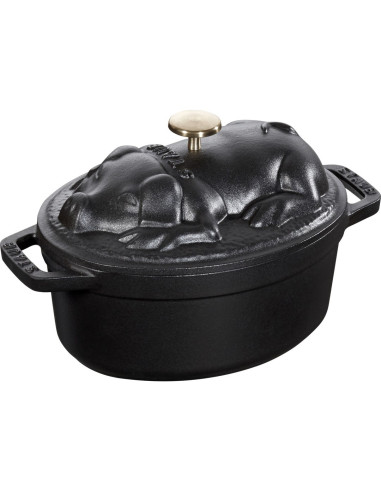 Staub Special Cocotte Garnek Żeliwny Owalny Świnia 1 Ltr, Czarny