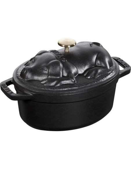 Staub Special Cocotte Garnek Żeliwny Owalny Świnia 1 Ltr, Czarny