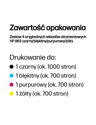Hp Zestaw 4 Oryginalnych Wkładów Atramentowych 963 Czarny/Błękitny/Purpurowy/Żółty