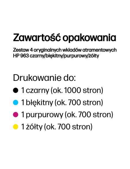 Hp Zestaw 4 Oryginalnych Wkładów Atramentowych 963 Czarny/Błękitny/Purpurowy/Żółty