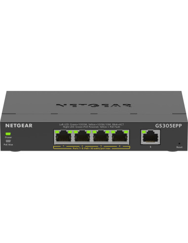 Netgear 5-Port Gigabit Ethernet High-Power Poe+ Plus Switch (Gs305Epp) Zarządzany L2/L3 Gigabit Ethernet (10/100/1000) Obsługa P