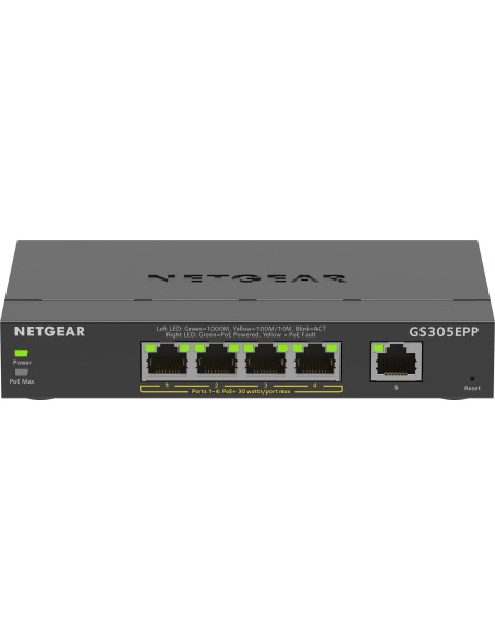 Netgear 5-Port Gigabit Ethernet High-Power Poe+ Plus Switch (Gs305Epp) Zarządzany L2/L3 Gigabit Ethernet (10/100/1000) Obsługa P
