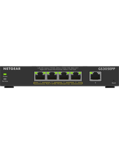 Netgear 5-Port Gigabit Ethernet High-Power Poe+ Plus Switch (Gs305Epp) Zarządzany L2/L3 Gigabit Ethernet (10/100/1000) Obsługa P