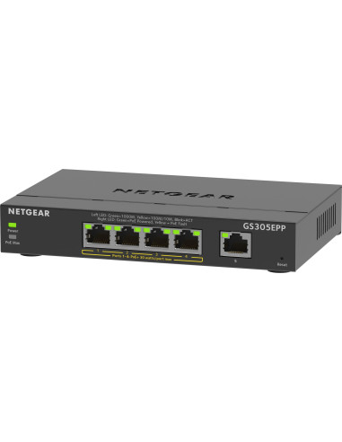 Netgear 5-Port Gigabit Ethernet High-Power Poe+ Plus Switch (Gs305Epp) Zarządzany L2/L3 Gigabit Ethernet (10/100/1000) Obsługa P