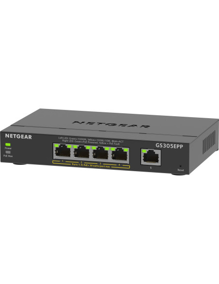 Netgear 5-Port Gigabit Ethernet High-Power Poe+ Plus Switch (Gs305Epp) Zarządzany L2/L3 Gigabit Ethernet (10/100/1000) Obsługa P