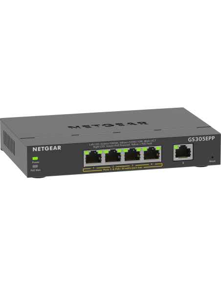 Netgear 5-Port Gigabit Ethernet High-Power Poe+ Plus Switch (Gs305Epp) Zarządzany L2/L3 Gigabit Ethernet (10/100/1000) Obsługa P