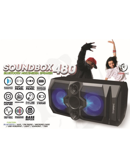 Rebeltec Soundbox 480 Przenośny Głośnik Bluetooth Stereo Czarny, 50W Rms