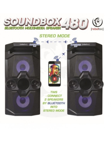 Rebeltec Soundbox 480 Przenośny Głośnik Bluetooth Stereo Czarny, 50W Rms