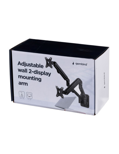 Gembird Regulowane Ramię Na 2 Monitory Do Montażu Na Ścianie 17-27, 100X100Mm, Do 7 Kg