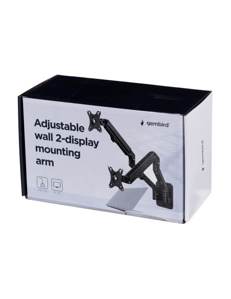 Gembird Regulowane Ramię Na 2 Monitory Do Montażu Na Ścianie 17-27, 100X100Mm, Do 7 Kg
