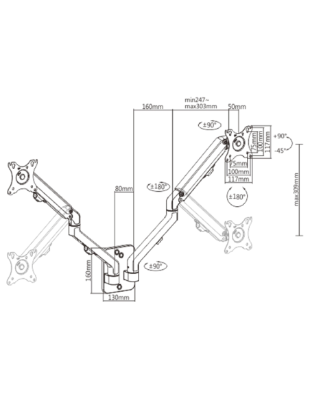 Gembird Regulowane Ramię Na 2 Monitory Do Montażu Na Ścianie 17-27, 100X100Mm, Do 7 Kg