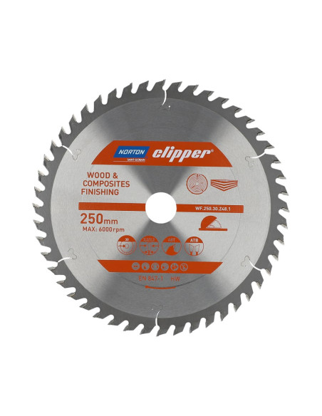 Norton Piła Tarczowa 250Mm X 30Mm X 48Z Drewno I Kompozyty Atb (3,2 / 2,2)