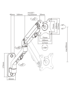 Gembird Biurkowe Regulowane Ramię/Uchwyt Na Monitor Do Montażu Na Ścianie 17-27, Vesa 100X100Mm, Do Do 7 Kg 2