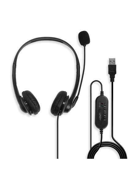 Lindy 42870 Słuchawki/Zestaw Słuchawkowy Przewodowa Opaska Na Głowę Połączenia/Muzyka Usb Typu-A Czarny