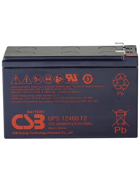 Csb Battery Battery 12V, 9Ah, Agm | Ups12460F2 | 460 W