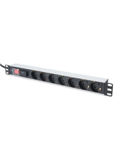 Digitus Listwa Zasilająca Pdu 19" Rack, 7X Gniazdo Schuko, 2.0M, 1X Wtyk Unischuko, 16A, Wł./Wył., Zabezpieczenie Przepięciowe, 