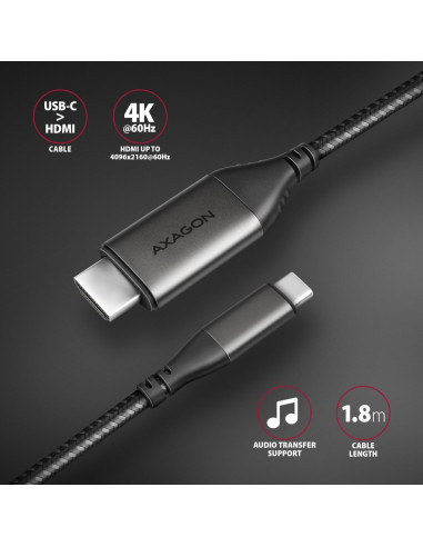 Axagon Rvc-Hi2Mc Adapter Kablowy 1,8 M Usb Type-C Hdmi Czarny