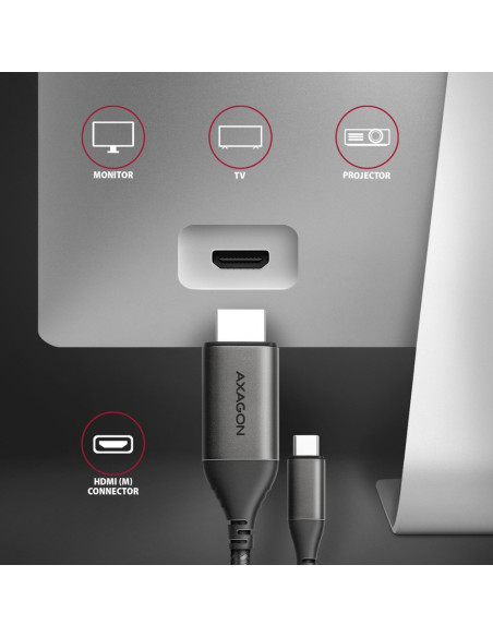 Axagon Rvc-Hi2Mc Adapter Kablowy 1,8 M Usb Type-C Hdmi Czarny