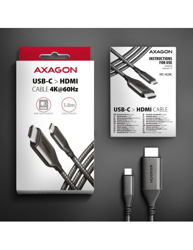 Axagon Rvc-Hi2Mc Adapter Kablowy 1,8 M Usb Type-C Hdmi Czarny