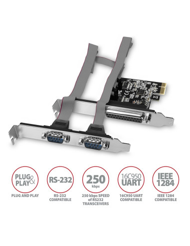 Axagon Pcea-Psn Pcie- Mit 1X Parallel-+ 2X Seriell-Ports - Asix Ax99100 Adapter Wewnętrzny Równoległy, Rs-232