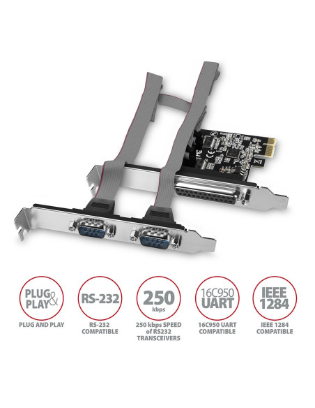 Axagon Pcea-Psn Pcie- Mit 1X Parallel-+ 2X Seriell-Ports - Asix Ax99100 Adapter Wewnętrzny Równoległy, Rs-232