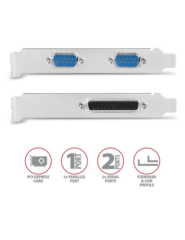 Axagon Pcea-Psn Pcie- Mit 1X Parallel-+ 2X Seriell-Ports - Asix Ax99100 Adapter Wewnętrzny Równoległy, Rs-232