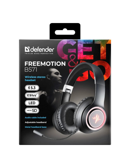 Defender Słuchawki Bluetooth Freemotion B571 Czarne Led