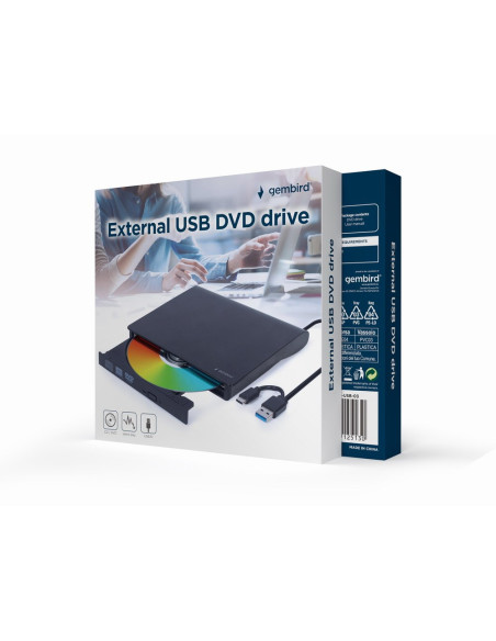 Gembird Zewnętrzna Nagrywarka Dvd 8X, Cd 24X Usb 3.1 Slim Czarna