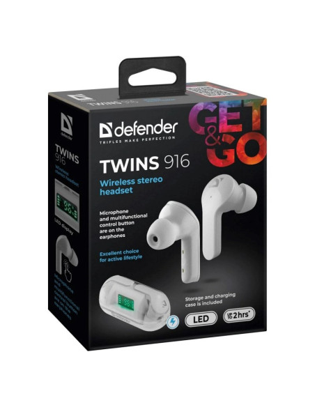 Defender Słuchawki Bluetooth Twins 916 Białe