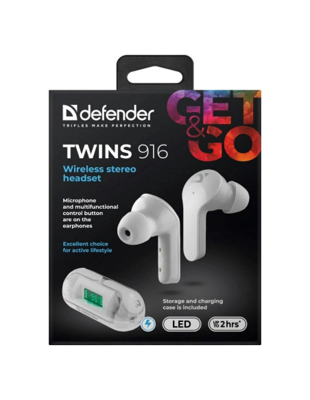 Defender Słuchawki Bluetooth Twins 916 Białe