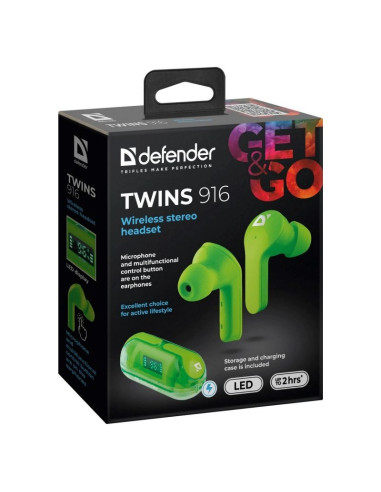 Defender Słuchawki Bluetooth Twins 916 Zielone