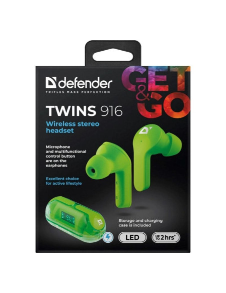 Defender Słuchawki Bluetooth Twins 916 Zielone