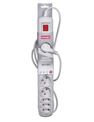 Listwa Przeciwprzepięciowa Activejet Acp-8Ex Apn-8G/1,5M-Gr (3 X Typ C, 5 X Ute  10 A  1,5M  Kolor Szary)